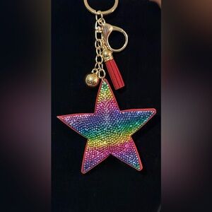 Rainbow Star Rhinestone Bag Charm Keyring